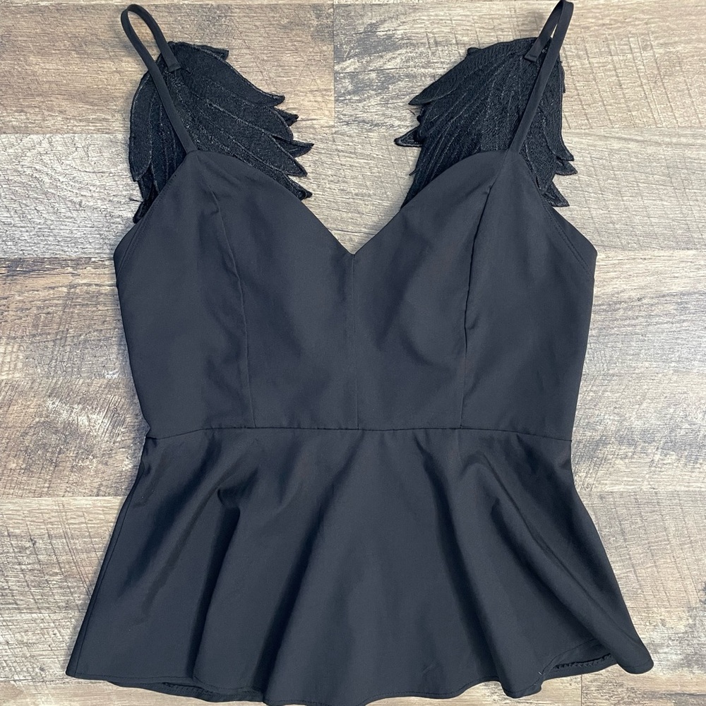 Black Peplum Top with Unique Wing Detail